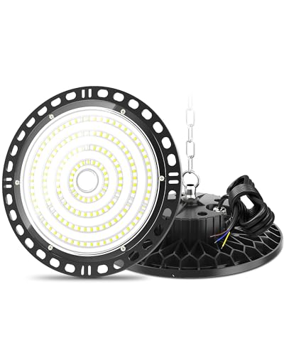 HAPYLUMI UFO LED Werkstattlampe Deckenleuchte, 100W 10000LM Hallenstrahler IP65 Wasserdicht LED Strahler UFO Industrielampe 6500K High Bay Licht für Werkstatt Garage Warehouse von HAPYLUMI