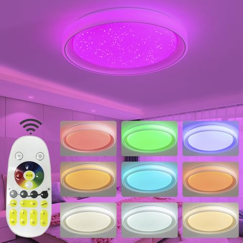 HAPYNY 60W RGB LED Deckenleuchte Dimmbar Runde Deckenlampe,Starlight Effekt für Wohnzimmer Schlafzimmer Flur Balkon mit Fernbedienung von HAPYNY