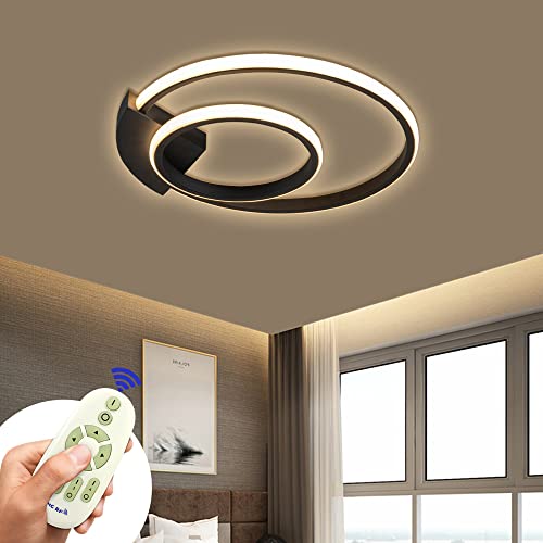 HAPYNY Modern 48W LED Deckenlampe Rund Dimmbar Schwarz Acryl Deckenleuchte Kreative Energiesparlampe für Flur Wohnzimmer Schlafzimmer mit Fernbedienung von HAPYNY