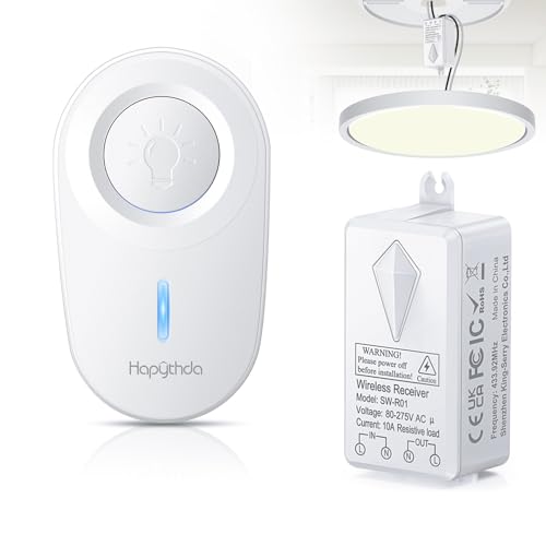 Hapythda Funkschalter Set Mit Fernbedienung, Lichtschalter Set Mit EmpfäNger Fernbedienung Wasserdichter Funk Lichtschalter, Max. 400m Gesteuertes GeräT, Max. 1000w, weiß von HAPYTHDA