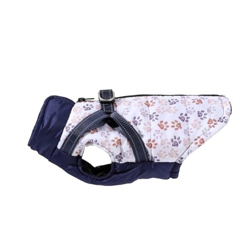 Pfotendruckmuster Winter Warmes Reflektierender Katzenhund -Manteljacke Mit Geschirr Für Shiba Inu Pudel Mops Bulldogge Beagle,Marineblau,Xs Pfotendruckmuster Winter Warmes Reflektierender Katzenhund -Manteljacke Mit Geschirr Für Shiba Inu Pudel Mops Bulldogge Beagle,Marineblau,Xs von HAQEPO