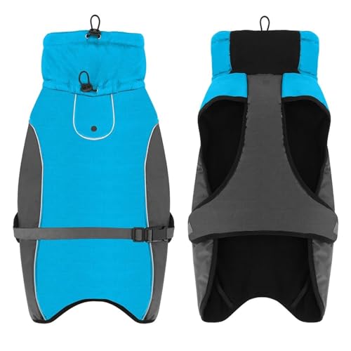 Reflektierende wasserdichte Schneebeichte Große Hundeverstellbare Jacke Winter Warmer Labrador Bulldog Pitbull Greyhound Work Mantel,Blau,XL von HAQEPO