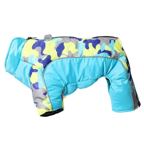 Reißverschlüsse Wasserdichtem Reflektierender Hund Bodysuit Mit D-Ring Winter Warmer Haustieren Tarn Overalls Für Shiba Inu Chihuahua Bulldogge,Blau,XL von HAQEPO