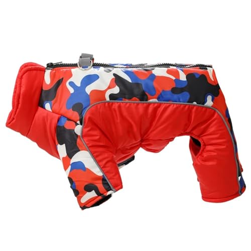 Reißverschlüsse Wasserdichtem Reflektierender Hund Bodysuit Mit D-Ring Winter Warmer Haustieren Tarn Overalls Für Shiba Inu Chihuahua Bulldogge,Rot,L von HAQEPO