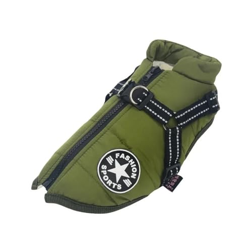Winter Warme Hundejacke Weste Mit Reißverschluss Winddichtem Wasserdichtem Reflexion Bulldog Shiba Inu Pommerianer Chihuahua Mantel,Grün,XL von HAQEPO