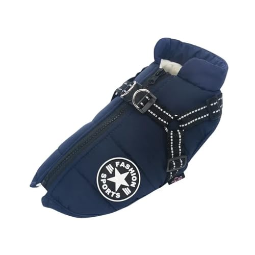 Winter Warme Hundejacke Weste Mit Reißverschluss Winddichtem Wasserdichtem Reflexion Bulldog Shiba Inu Pommerianer Chihuahua Mantel,Marineblau,2XL von HAQEPO