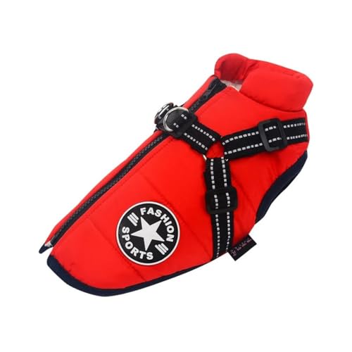 Winter Warme Hundejacke Weste Mit Reißverschluss Winddichtem Wasserdichtem Reflexion Bulldog Shiba Inu Pommerianer Chihuahua Mantel,Rot,M von HAQEPO