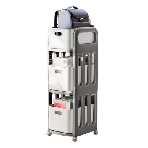 HAQMG 2-stöckiger Rollwagen aus Kunststoff mit Griff, multifunktionaler Aufbewahrungswagen for Büro, Wohnzimmer, Küche, beweglicher Aufbewahrungs-Organizer mit Rädern(Grey,3tier) von HAQMG