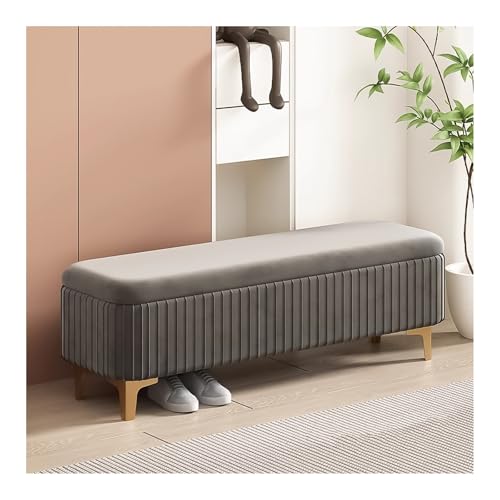 HAQMG Aufbewahrungsbank, Moderne rechteckige Eingangsbank, gepolsterte Schlafzimmerbänke aus Samt for Bank, Fußstützenhocker mit goldenen Beinen(Grey,80cm) von HAQMG