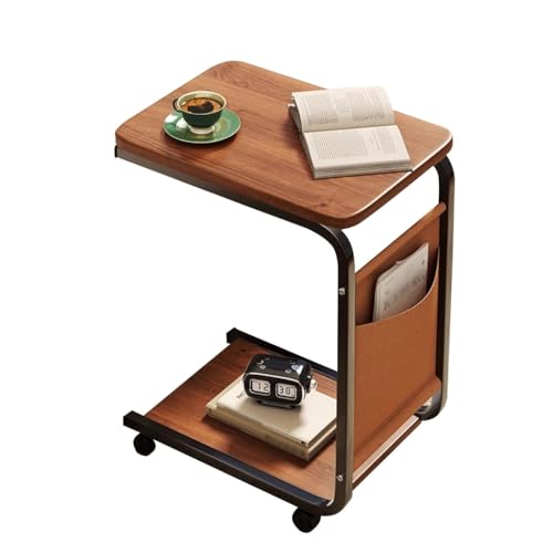 HAQMG Beistelltisch, Kleiner Beistelltisch, C-förmiger Sofatisch aus Holz mit Metallrahmen for Wohnzimmer, Schlafzimmer und kleine Räume(Bruin) von HAQMG