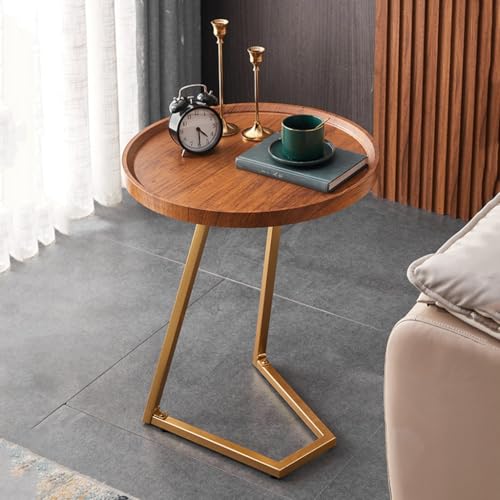 HAQMG C-förmiger Sofatisch for Couchsessel, Untersofatisch for Getränke, Snacks, Kaffee, Kleiner runder Beistelltisch for das Wohnzimmer(Original Wood,Gold) von HAQMG