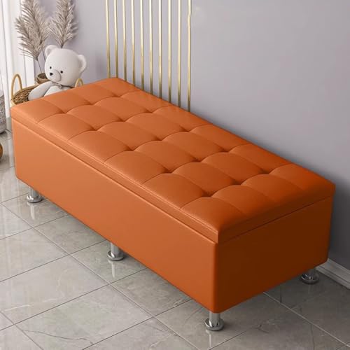 HAQMG Gepolsterte Bank am Ende des Bettes, Bank mit Langer Sitzfläche und Fußstütze, Moderne Aufbewahrungsbank for Eingangsbereich, Esszimmer, Wohnzimmer, Schlafzimmer(Orange,100cm) von HAQMG