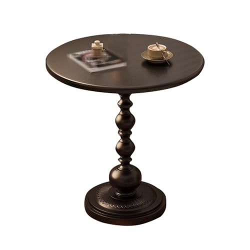 HAQMG Kleiner Beistelltisch aus Metall, runder Beistelltisch im Vintage-Stil, matt, Nachttisch for das Bett, Kleiner Akzent-Säulentisch for Wohnzimmerecken, Schlafzimmer, Terrasse und Bar(Black) von HAQMG