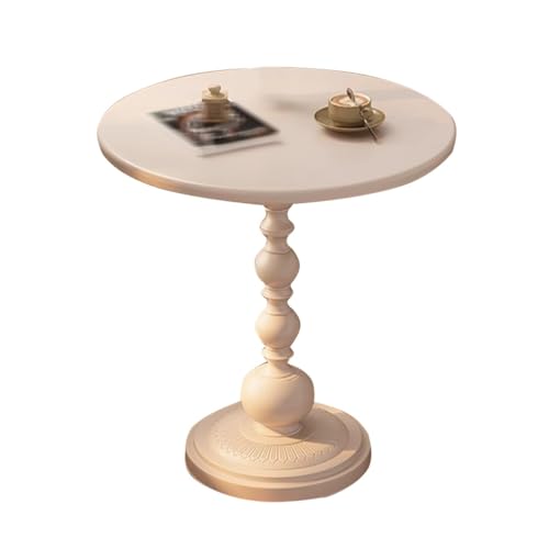 HAQMG Kleiner Beistelltisch aus Metall, runder Beistelltisch im Vintage-Stil, matt, Nachttisch for das Bett, Kleiner Akzent-Säulentisch for Wohnzimmerecken, Schlafzimmer, Terrasse und Bar(White) von HAQMG