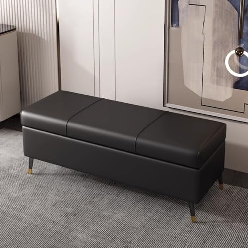 HAQMG Ottomane-Bank aus Leder mit gepolsterter Sitzfläche, Bänke for das Fußende des Bettes, Schuhaufbewahrungsbank mit Metallbeinen, Aufbewahrungstruhe, Eingangsbänke for das Wohnzimmer(Black,40cm) von HAQMG