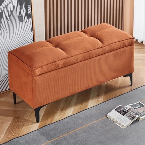 HAQMG Ottomane Bank mit Stauraum Ottomane for Zimmer Samt Fußstütze Fußhocker mit Metallbeinen for Schlafzimmer Wohnzimmer(Orange,120cm) von HAQMG