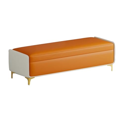 HAQMG Ottomanische Bank mit Stauraum, Moderne Eingangsbank, Kunstleder-Bettbank for Schlafzimmer, Foyerbank mit Metallbeinen, rechteckige Ottomane mit Stauraum(Orange,80cm) von HAQMG