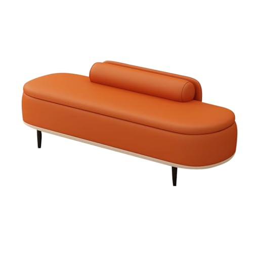 HAQMG Rechteckige Sitzbank mit Stauraum aus Kunstleder, Moderne Sitzbank mit Stauraum und Metallbeinen, gepolsterte Schuhbank for Wohnzimmer, Eingangsbereich, Schlafzimmer(Orange B,80cm) von HAQMG