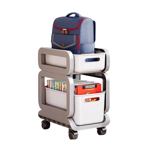 HAQMG Rolling Book Cart with Wheels, Mobile Book Storage Cart for Narrow Space, Rolling File Organizers and Storage for Home Office Living Room Classroom School(Gray White,2tier) von HAQMG