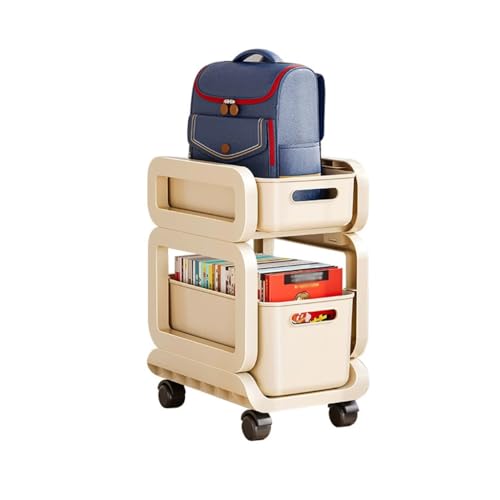 HAQMG Rolling Book Cart with Wheels, Mobile Book Storage Cart for Narrow Space, Rolling File Organizers and Storage for Home Office Living Room Classroom School(Milk White,2tier) von HAQMG