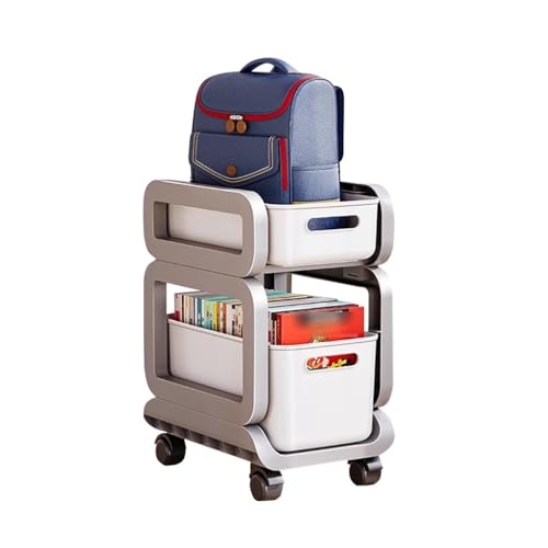 HAQMG Rollwagen, multifunktional, bewegliche Aufbewahrungsregale for Bücher mit feststellbaren Rollen for Arbeitszimmer, Büro, Küche, Klassenzimmer(Gray White,2tier) von HAQMG