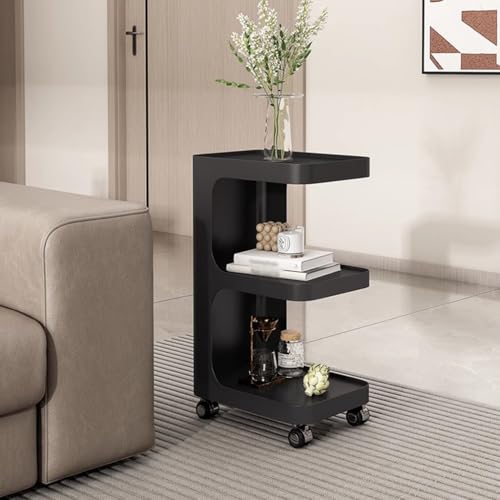 HAQMG Schmale Beistelltische for kleine Räume, Beistelltisch fürs Wohnzimmer, 3-stufiger Couch-Beistelltisch mit Rädern for Wohnzimmer oder Schlafzimmer(Black) von HAQMG