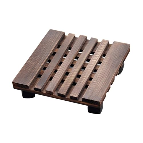 Pflanzen-Caddy, Pflanzenständer mit Rädern, robuster, rollbarer quadratischer Pflanzenständer aus Holz mit 4 um 360° feststellbaren Rädern, Pflanzenroller for drinnen und draußen, for große Pflanzgefä von HAQMG