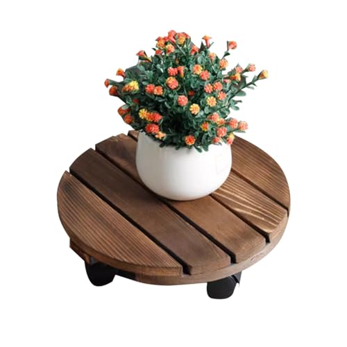Pflanzencaddy, Pflanzenständer mit Rädern, rollender Pflanzenständer, robuster Pflanzencaddy aus Holz, Pflanzenwagen for schwere große Pflanzen, Pflanzenrollen(Bruin,12inch) von HAQMG