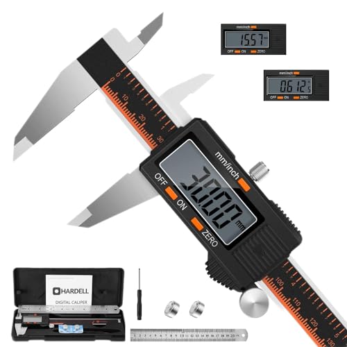 HARDELL Messschieber Digital 150mm, Schieblehre Digital Edelstahl mit LCD Display, Digitaler Messschieber mit Zoll und Millimeter-Umwandlung, Haushalt & Industrie Messwerkzeug mit 2 Ersatzbatterie von HARDELL
