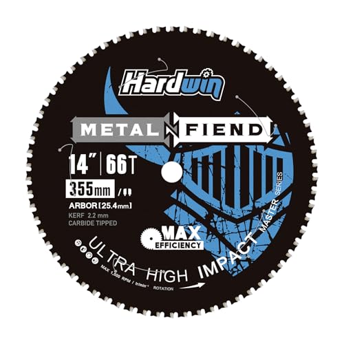 Hardwin 355mm-Metalltrennsägeblatt – hitze- und funkenarm, 66 Zähne, cermetbeschichtet, für Evolution S14CPS/S15CPS/S355CPS, dünner Schnitt für Stahl & Gewindestangen, 25,4-mm-Bohrung von HARDWIN