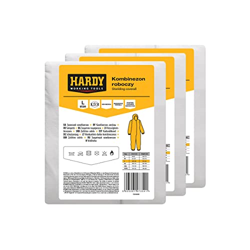 HARDY Einweg-Maloverall aus mikroporösem Material Kategorie III Schutzkleidung für Gesundheit und Sicherheit, Reparatur- und Bauarbeiten Atmungsaktiv mit Kapuze 3 Stk. Größe L von HARDY WORKING TOOLS