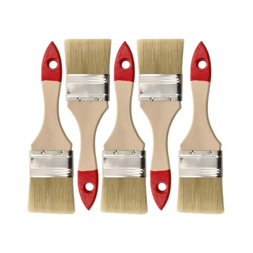 M7 5 STK. Flachpinsel-Set 2″ (etwa 50 mm) Serie 30, Lackierpinsel mit Synthetischen Hellen Borsten, Malerpinsel mit Naturholz, Flachpinsel mit Stahlzwinge von HARDY WORKING TOOLS