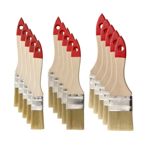 M7 15 STK. Flachpinsel-Set: 1“ – 5 STK. (ca. 25 mm), 1,5“ – 5 STK. (ca. 38 mm), 2“ – 5 STK. (ca. 50 mm) Serie 30, Lackierpinsel mit Synthetischen Borsten, Malerpinsel mit Naturholz und Stahlzwinge von HARDY WORKING TOOLS