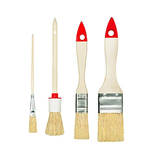 M7 Satz mit 4 Bürsten 3 flach 1 rund 0 "3/4" 1,5 "4" Serie 02 für Malerarbeiten mit Farben und Lacken Gleichmäßige Deckkraft Naturborsten von HARDY WORKING TOOLS