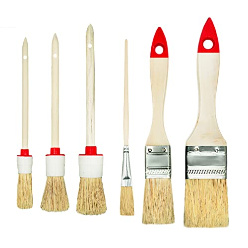 M7 Set mit 6 Pinseln 3 flach 3 rund 0 "1,5" 2 "4" 6 "Serie 04 für Malerarbeiten mit Farben und Lacken gleichmäßige Abdeckung Naturborsten von M7