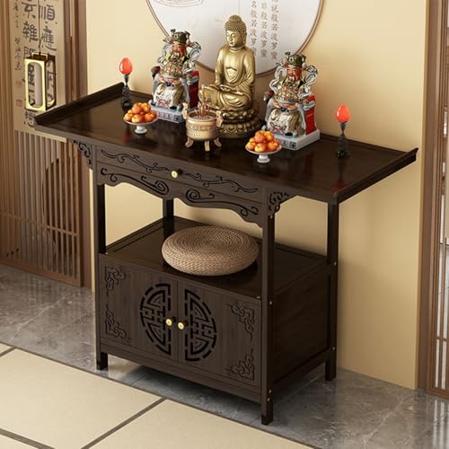 Altartisch, Meditationstisch, Altar, Altartisch für spirituelle Puja mit Schublade, Pooja-Schrank mit Stauraum, Divination und Anbetung, Tee-Tisch für buddhistische Praktiken(100*40cm/39.4*15.7in) von HARELA