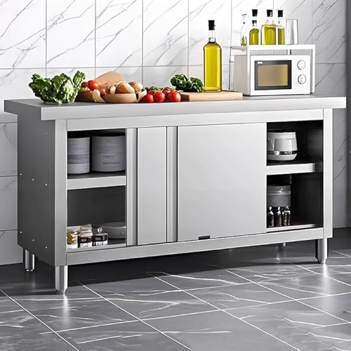 Arbeitsschrank Edelstahl mit Schiebetüren, Edelstahl Zubereitungstisch Gewerbliche Arbeitstisch für Küche Bar für Küchen Hotels Bäckereien(100 * 60 * 80cm/39.4 * 23.6 * 31.5in) von HARELA
