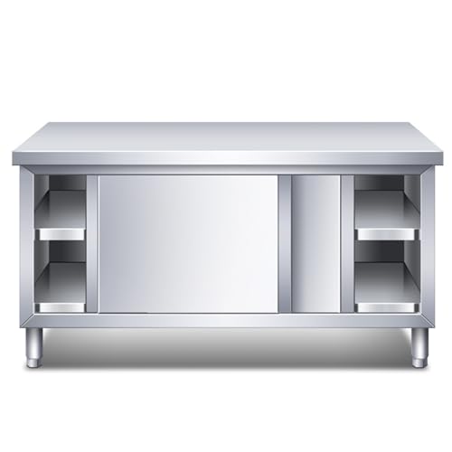 Arbeitsschrank mit Schiebetüren, Edelstahl Arbeitstisch Küche, Gastro Schrank Schiebetürenschrank Edelstahl, für Speisekammern, Restaurants, Küchen, Großküchen(120*40*80cm/47.2*15.7*31.5in) von HARELA