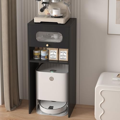 Aufbewahrungsschrank für Saugroboter mit Schubladen, Saugroboter Ständer Halter mit verstellbarem Regal, Beistelltisch für Wohnzimmer oder Homeoffice(Black) von HARELA