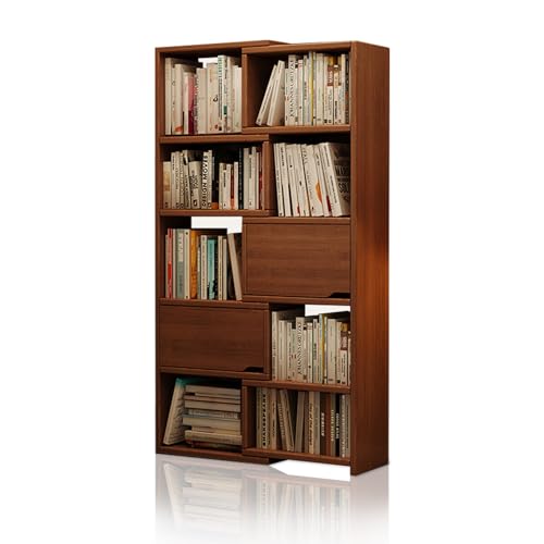 Ausziehbares Bücherregal mit Verstellbarer Breite, Eck- und gerades Regaldesign, Platzsparendes Bücherregal aus Holz für Wohnzimmer, Schlafzimmer(Dark Brown,174cm/68.5in) von HARELA