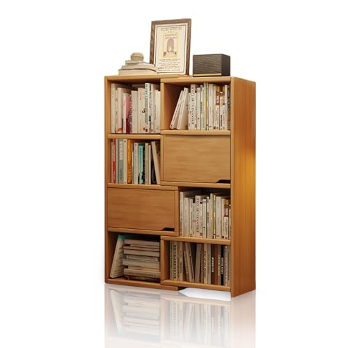 Ausziehbares Bücherregal mit Verstellbarer Breite, Eck- und gerades Regaldesign, Platzsparendes Bücherregal aus Holz für Wohnzimmer, Schlafzimmer(Light Brown,141cm/55.5in) von HARELA