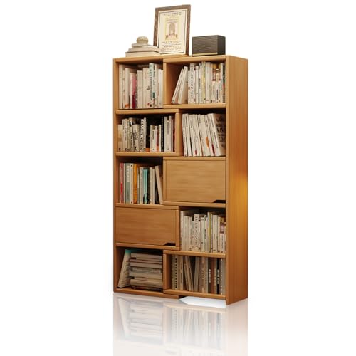 Ausziehbares Bücherregal mit Verstellbarer Breite, Eck- und gerades Regaldesign, Platzsparendes Bücherregal aus Holz für Wohnzimmer, Schlafzimmer(Light Brown,174cm/68.5in) von HARELA