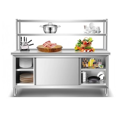Edelstahltisch Edelstahl Arbeitstisch Arbeitsschrank mit Schiebetüren, Lebensmittel Zubereitungstisch Gewerbliche Arbeitstisch für Küchen Hotels Bäckereien(100 * 60 * 80cm/39.4 * 23.6 * 31.5in) von HARELA