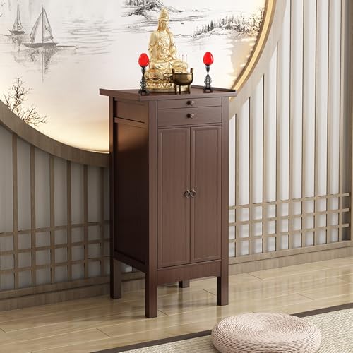 HARELA Altar-Meditation Tisch, Chinesischer Schrein Altar, Vertikaler Buddhistischer Nischenschrank, für Wohnzimmer, orientalischer Stil, Bambus-Couchtisch mit Stauraum(Walnut,60cm/23.6in) von HARELA