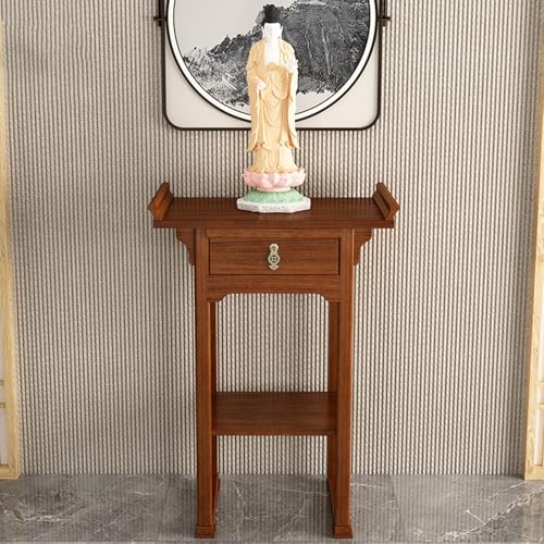HARELA Altartisch, Meditationstisch, Altar, Massivholz, Kleiner Buddha Altar Altar Schrank mit Schublade, für Wohnzimmer, orientalischer Stil, Bambus-Couchtisch mit Stauraum(Walnut,88cm/34.6in) von HARELA