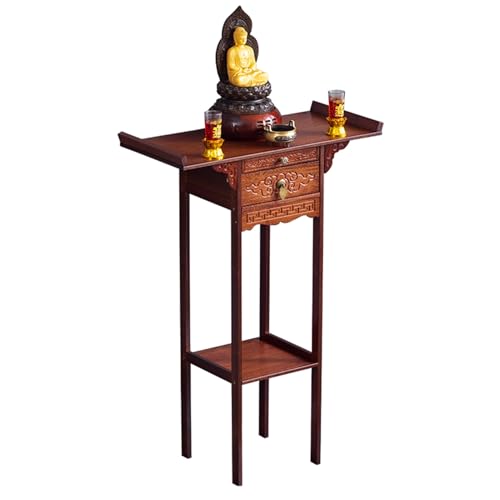 HARELA Altartisch Zur Meditation, Puja-Tisch Mit Schublade, handgeschnitzter Hexenaltar Tisch, Altartisch Zur Meditation aus Bambus für Gebete, Weissagung, Anbetung(60cm/23.6in) von HARELA