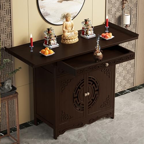 HARELA Altartisch Zur Meditation aus Bambus, Buddha-schrein-Altar, handgeschnitzter Hexenaltar Tisch, für Gebete, Wahrsagerei Entspannun, Meditationstische(Walnut,120 * 40cm/47.2 * 15.7in) von HARELA