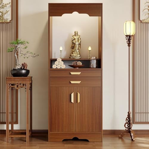 HARELA Bamboo Spiritual Altar Table mit Schubladen-Speicher, Buddha Schrein Buddha Statue anbietet Tisch, für Gebete, Weissagung, Anbetung, Gebetsständer(Black Oak,80cm/31.5in) von HARELA