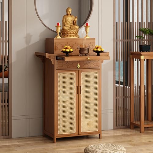 HARELA Bamboo Spiritual Altar Table mit Schubladen-Speicher, Vertikaler Buddhistischer Nischenschrank, Buddhistischer Entspannung Tisch, für Gebete, Weissagung, Anbetung(Brown,100cm/39.4in) von HARELA