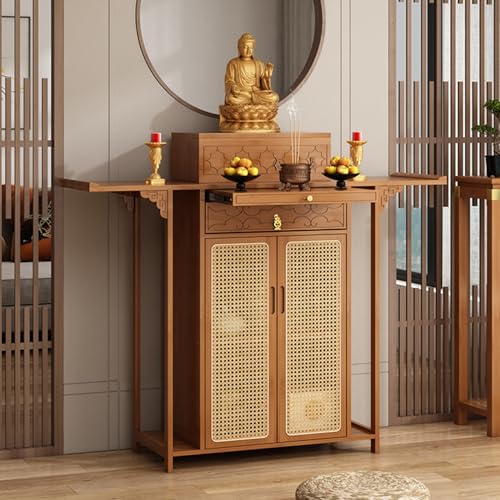 HARELA Bamboo Spiritual Altar Table mit Schubladen-Speicher, Vertikaler Buddhistischer Nischenschrank, Buddhistischer Entspannung Tisch, für Gebete, Weissagung, Anbetung(Brown,120cm/47.2in) von HARELA
